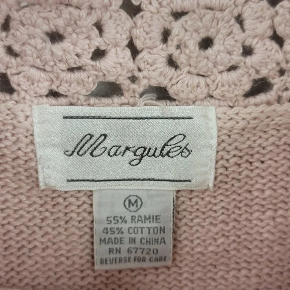 Vintage Margules Crochet Crop Top M Pink Retro Boho Romantic Cottagecore Dainty - Picture 6 of 12